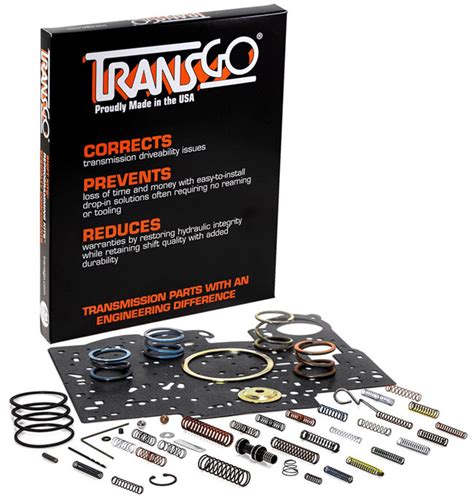 Innovative components work together to precisely recalibrate pressures and shift accumulation, delivering firmer shifts under load without sacrificing low-speed drivability. . Transgo transmission rebuild kits